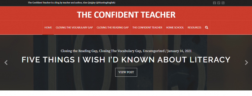 The Confident Teacher website homepage.