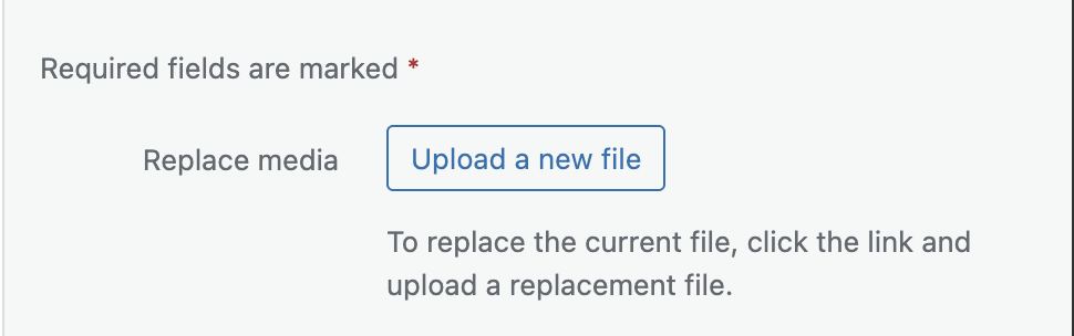 Upload new file button to replace media