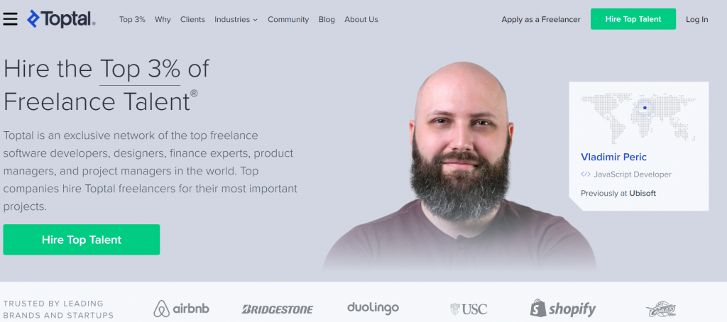 Toptal's homepage