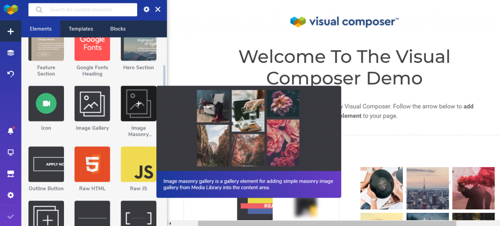 Visual Composer's content elements.