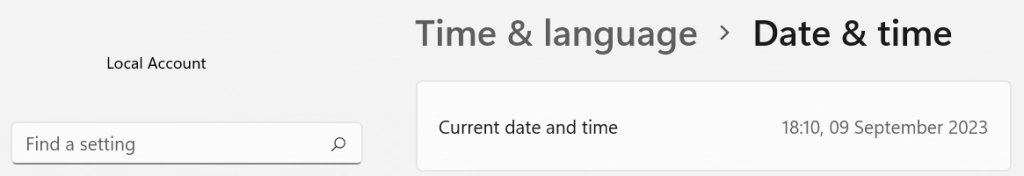 The Date & time section under Time & language