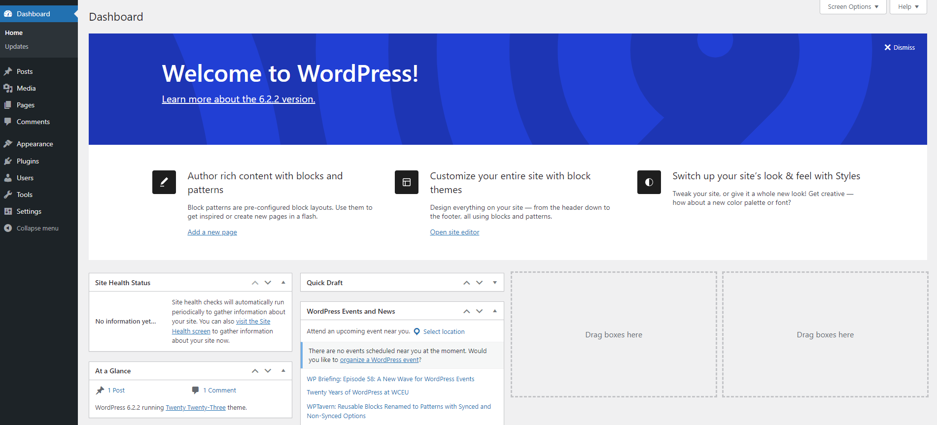 WordPress's admin panel, where users can manage their blog and customize their website