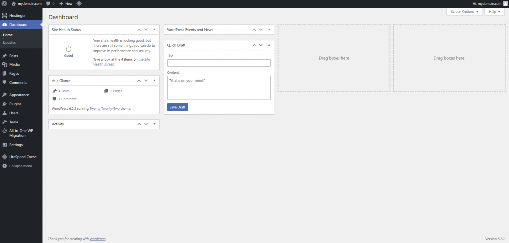 WordPress admin dashboard showcasing website settings
