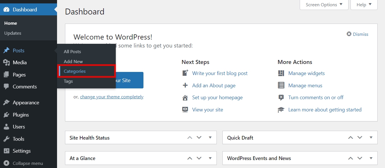 WordPress categories for posts