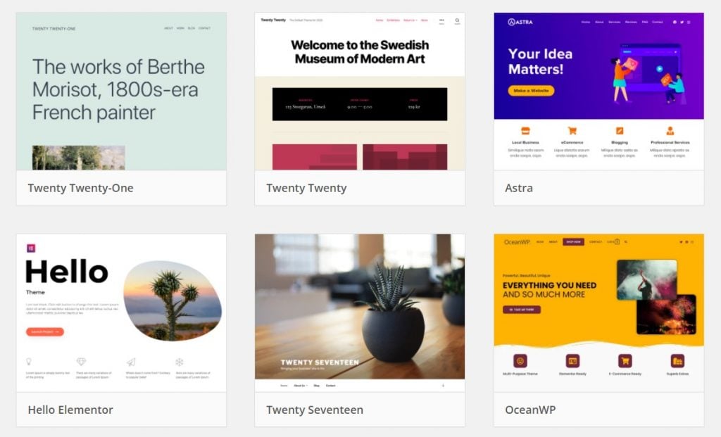 Some of the theme options available on WordPress