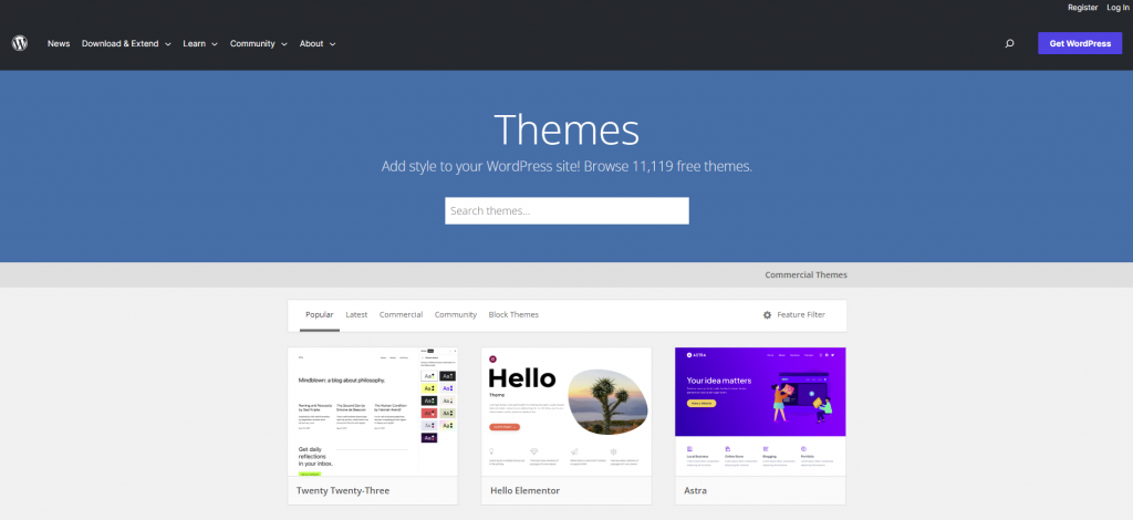 WordPress theme directory, containing over 11,000 options