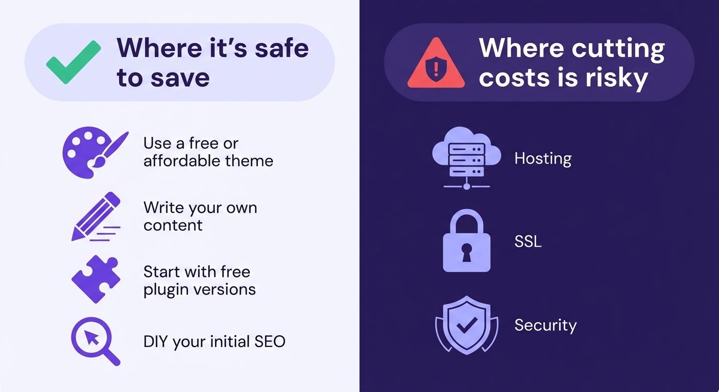 Visual image of tips to reduce website development costs