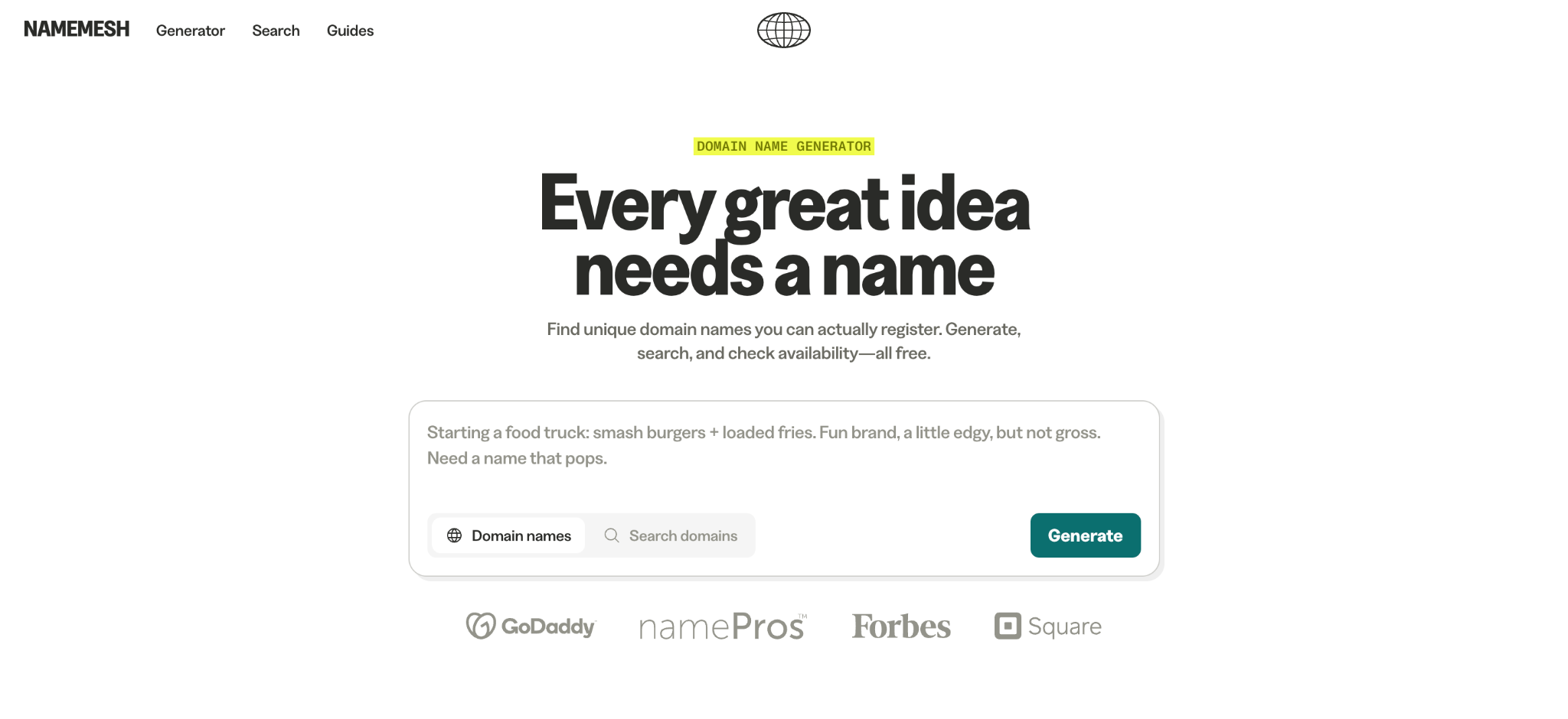 Homepage of Namemesh