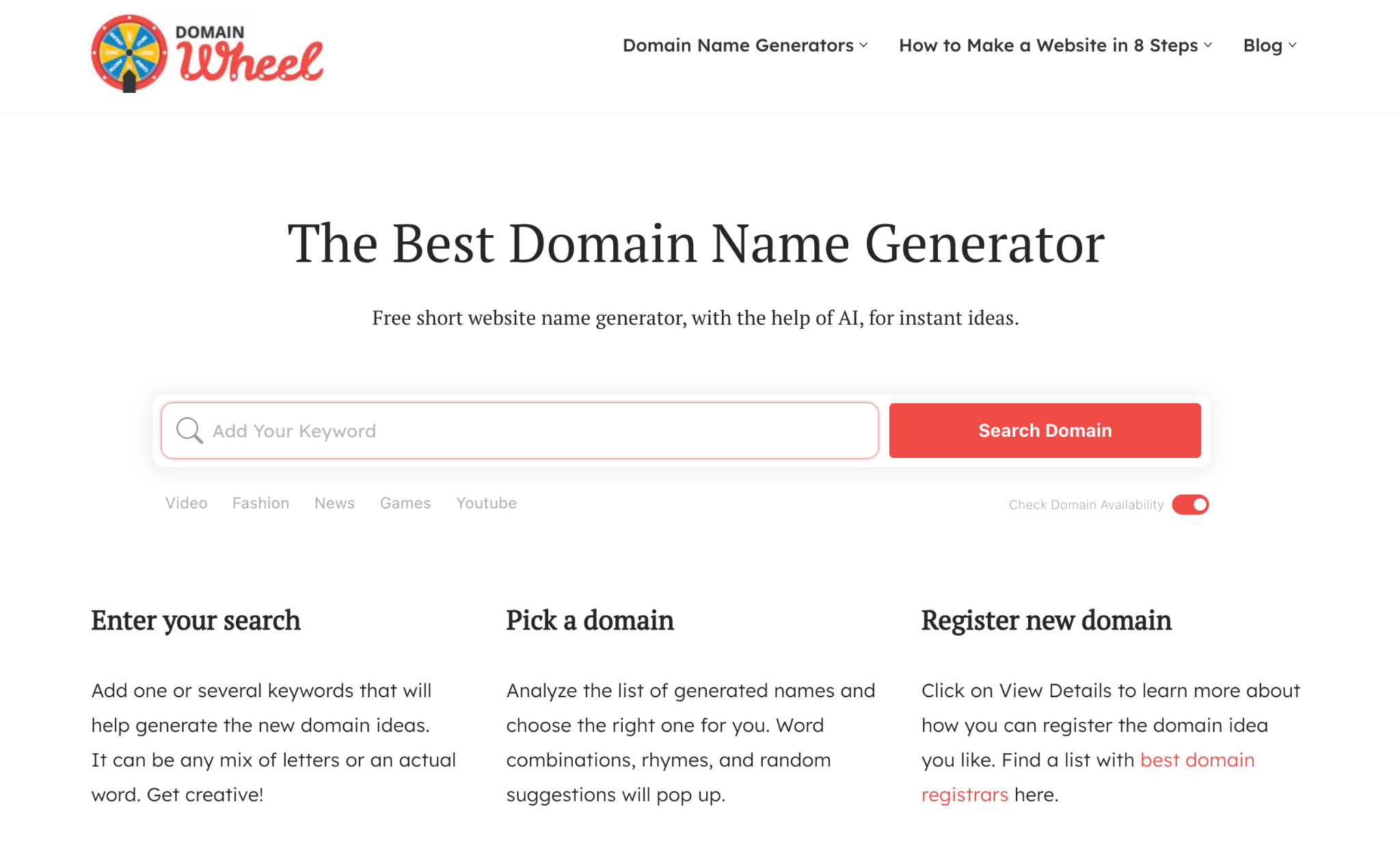 Homepage of Domain Wheel