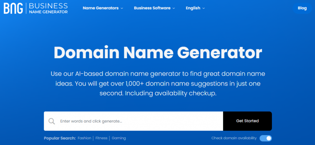 Business Name Generator landing page