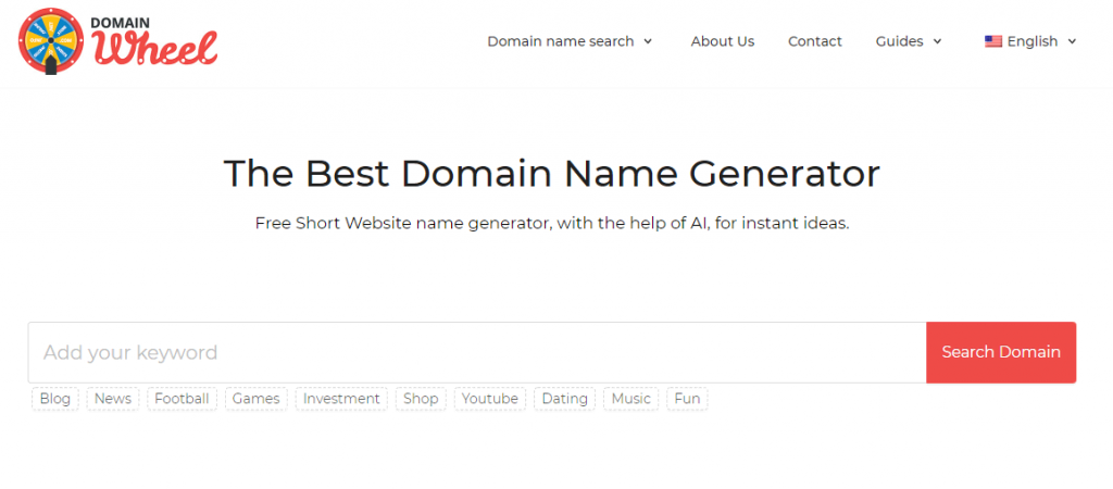 Page d'accueil de Domain Wheel
