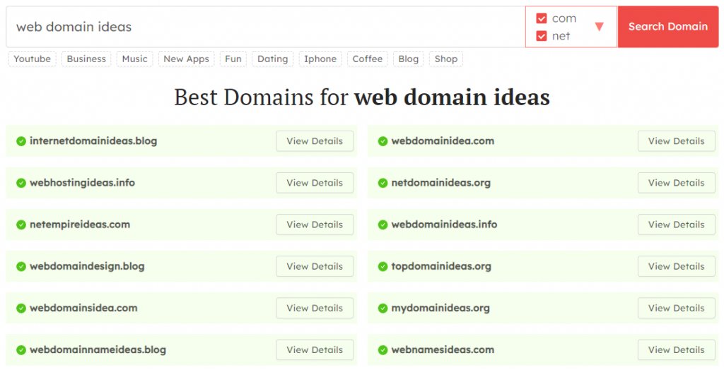 Domain Wheel result page