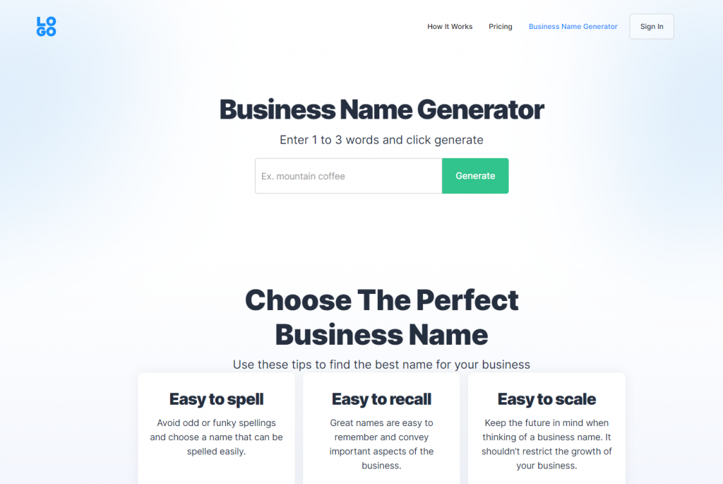 LOGO.com business name generator