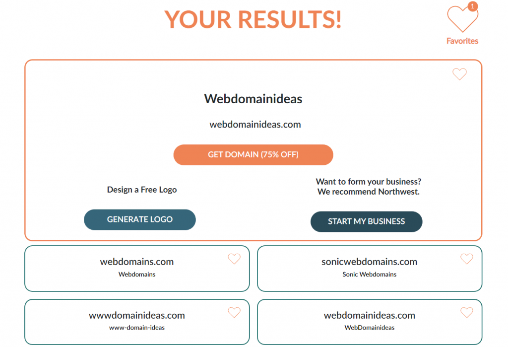 TRUiC domain name generator result page