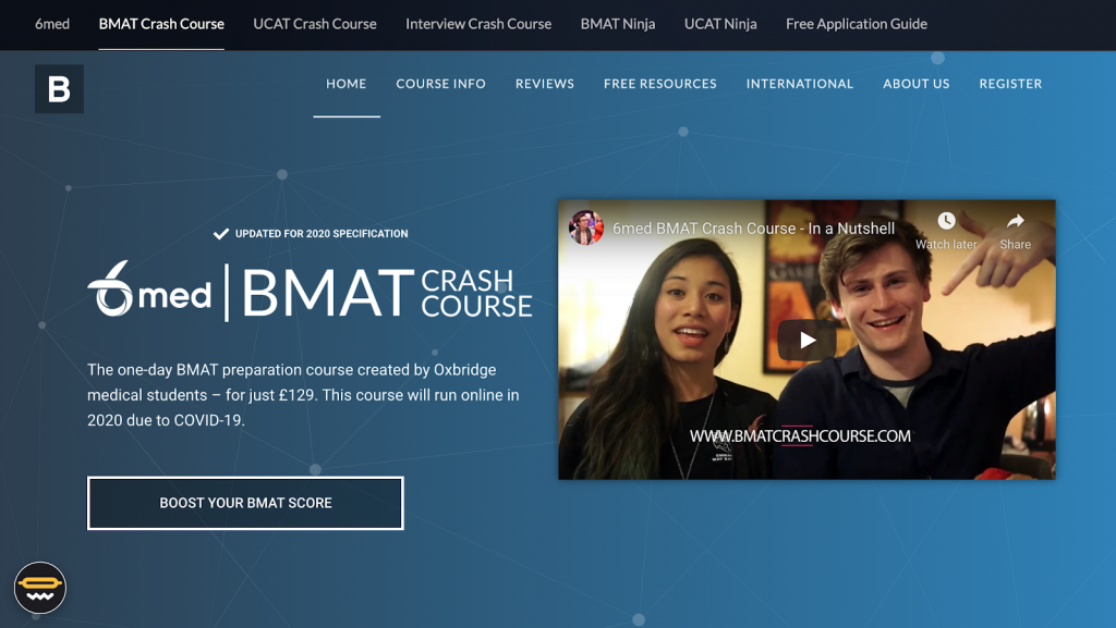 صفحة دورة BMAT Crash Course.