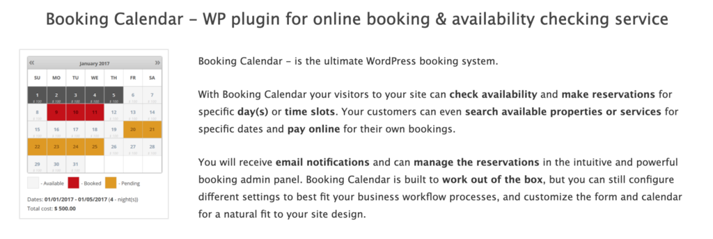 Screenshot of Booking Calendar, a WordPress booking plugin