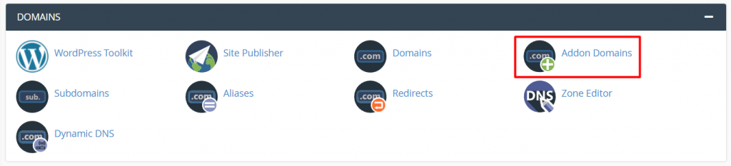 Clicking on the Addon Domains option under the Domains section in cPanel.