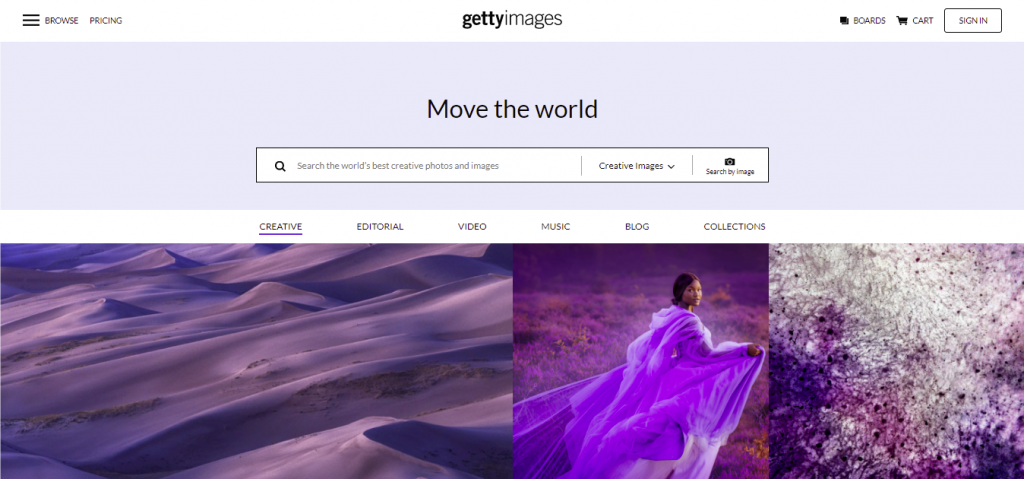 Creative photos in the Getty Images website.