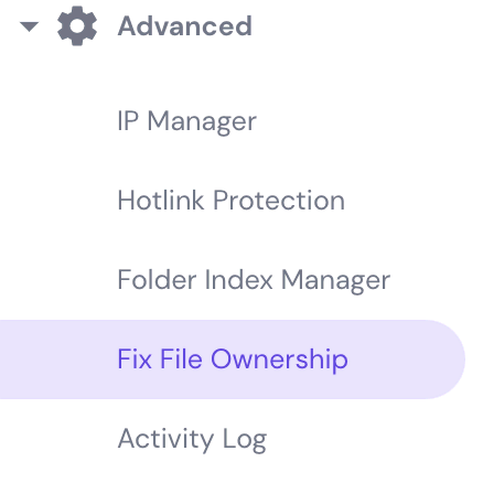 The Fix File Ownership button on hPanel