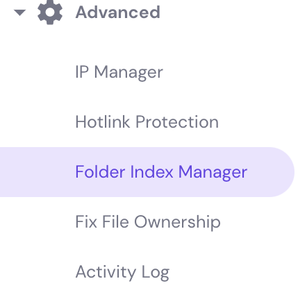The Folder index Manager button on hPanel