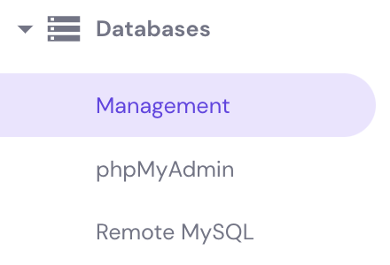 The Databases Management button in hPanel