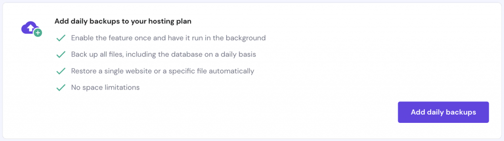 The daily backups banner on the Backups section in hPanel