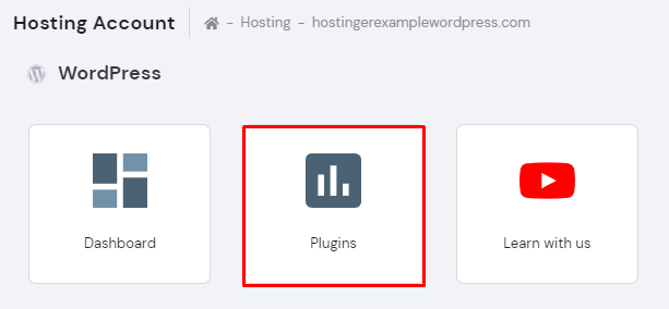 WordPress Plugins tool on hPanel.