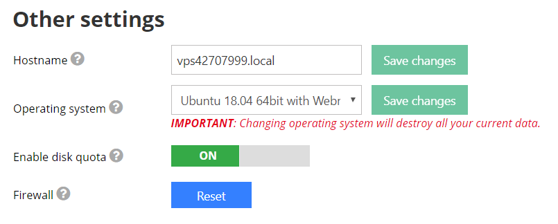 Other settings to change the server in hPanel for VPS.