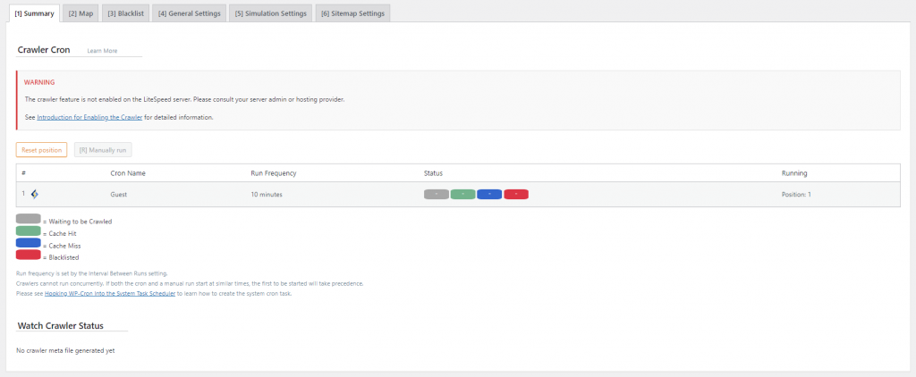 LSCache's crawler cron job setup page.