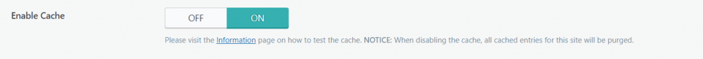 The option to enable cache on the LSCache plugin.