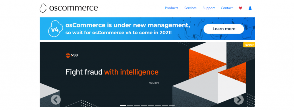 osCommerce eCommerce software homepage.