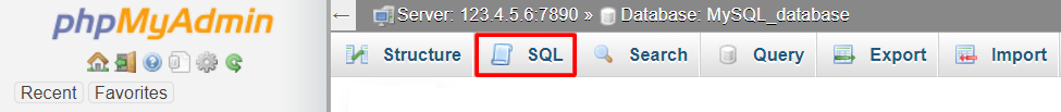 Screenshot showcasing the phpMyAdmin SQL section