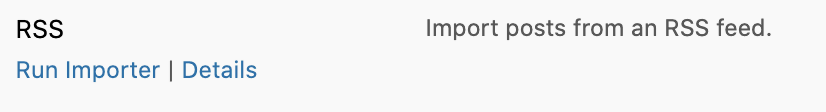 Captura de tela do botão do importador de execução de RSS no WordPress