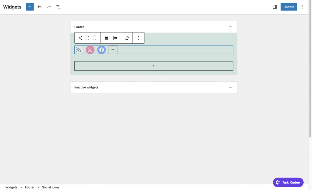 A selected WordPress widget in a classic theme Customizer
