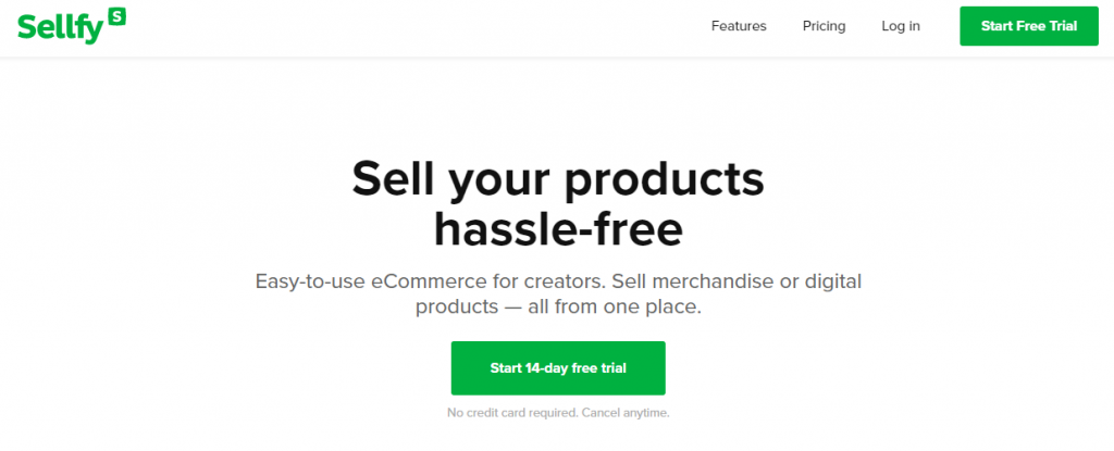 Sellfy homepage. 