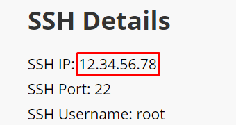SSH details, highlighting the SSH IP.