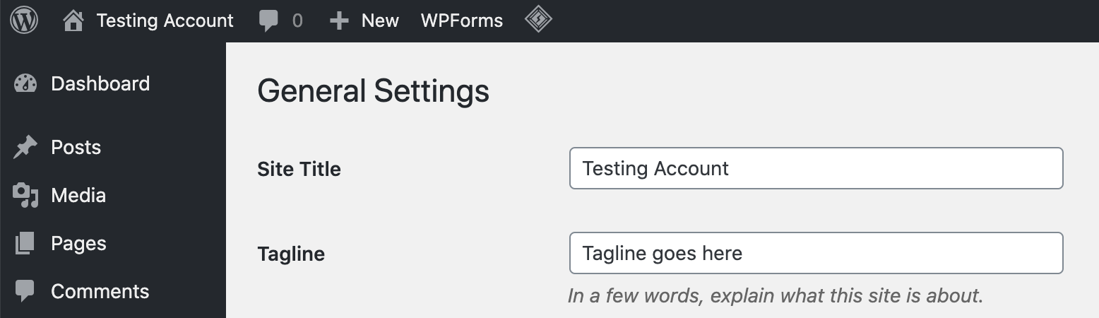 Screenshot showcasing the Title and Tagline settings