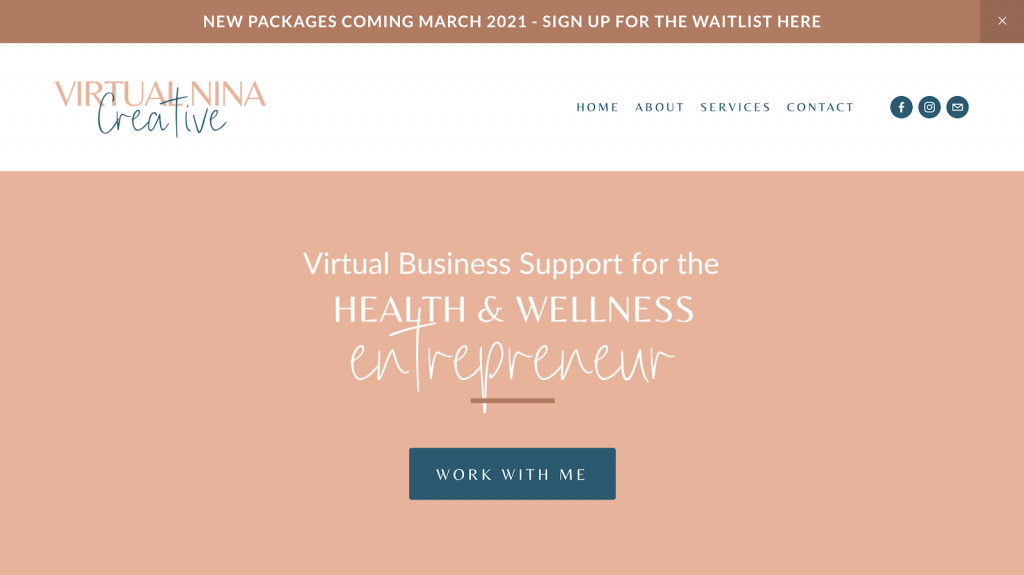 Checking the Virtual Nina Creative's website to get online business ideas.