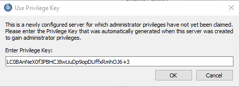Screenshot of the privilege key prompt for Windows
