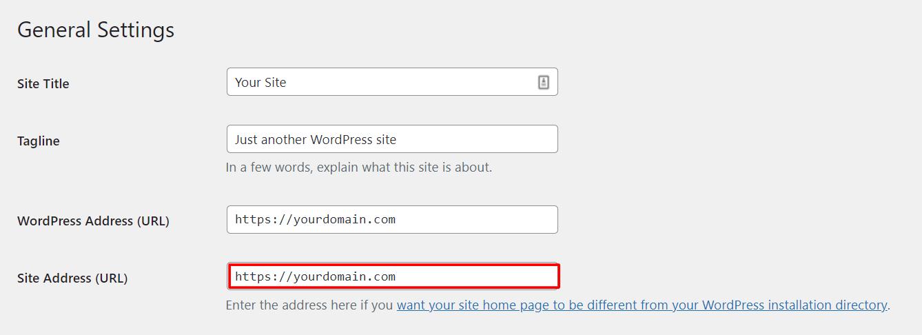 Screenshot of the WordPress general settings section