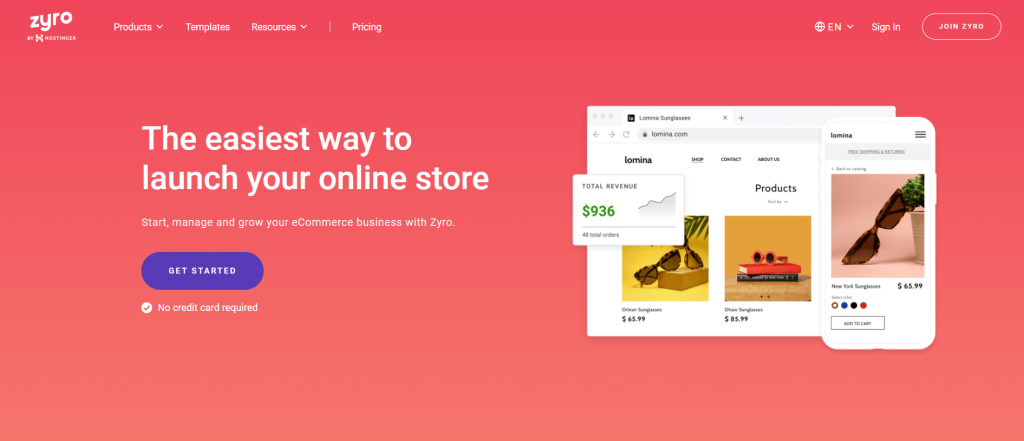 Zyro website builder that can be used as an eCommerce platform.