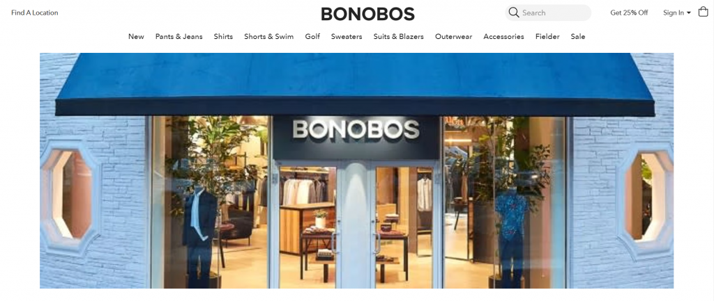 A Bonobos guideshop which combines in-store shopping experiences with online shopping