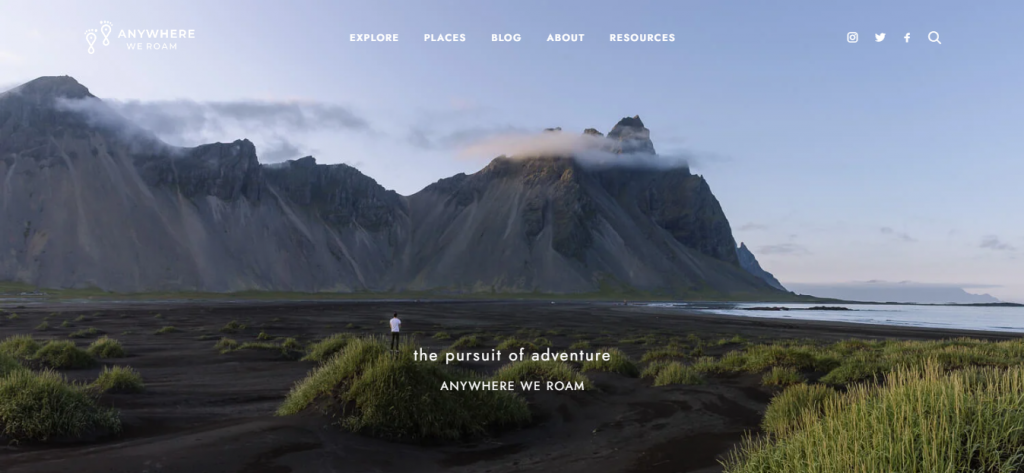 Anywhere We Roam website homepage