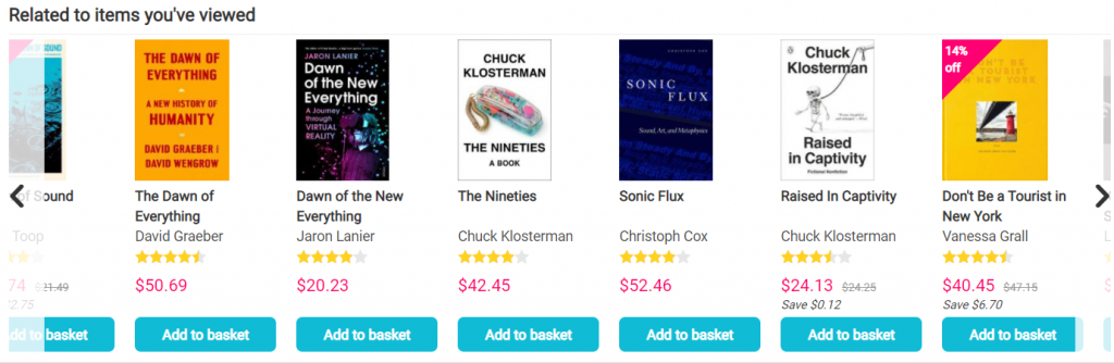 Book Depository's book recommendations which based on the items that a user has viewed
