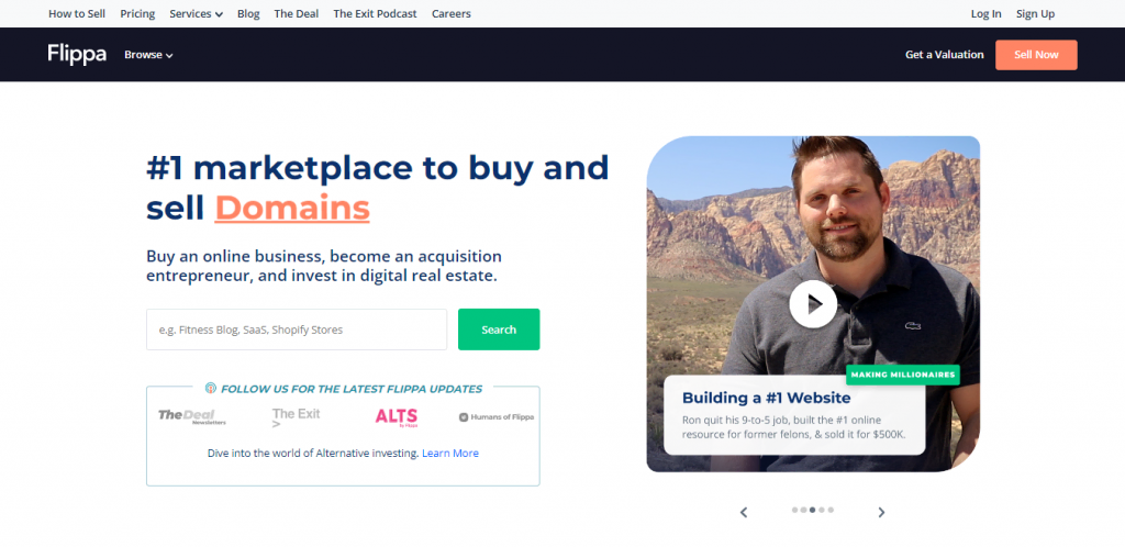 Flippa website homepage