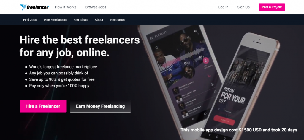 Freelancer website homepage
