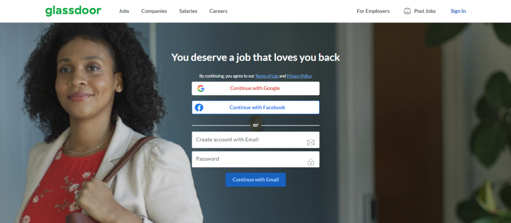 Glassdoor website homepage