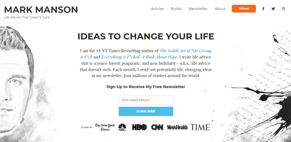 Mark Manson website homepage