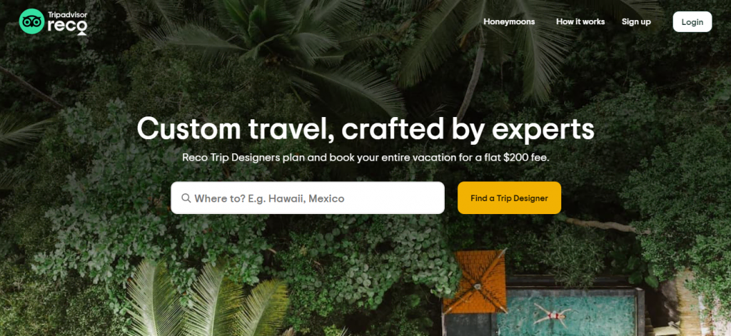 Reco Trip Designers website homepage
