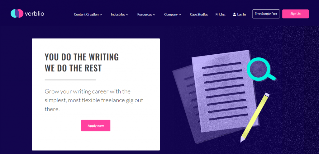 The Become a Writer page on the Verblio website
